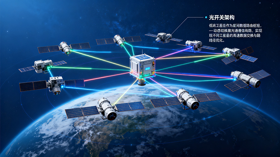 低軌衛(wèi)星星座光開關部署架構(gòu)，展示光開關在星間組網(wǎng)中的關鍵作用