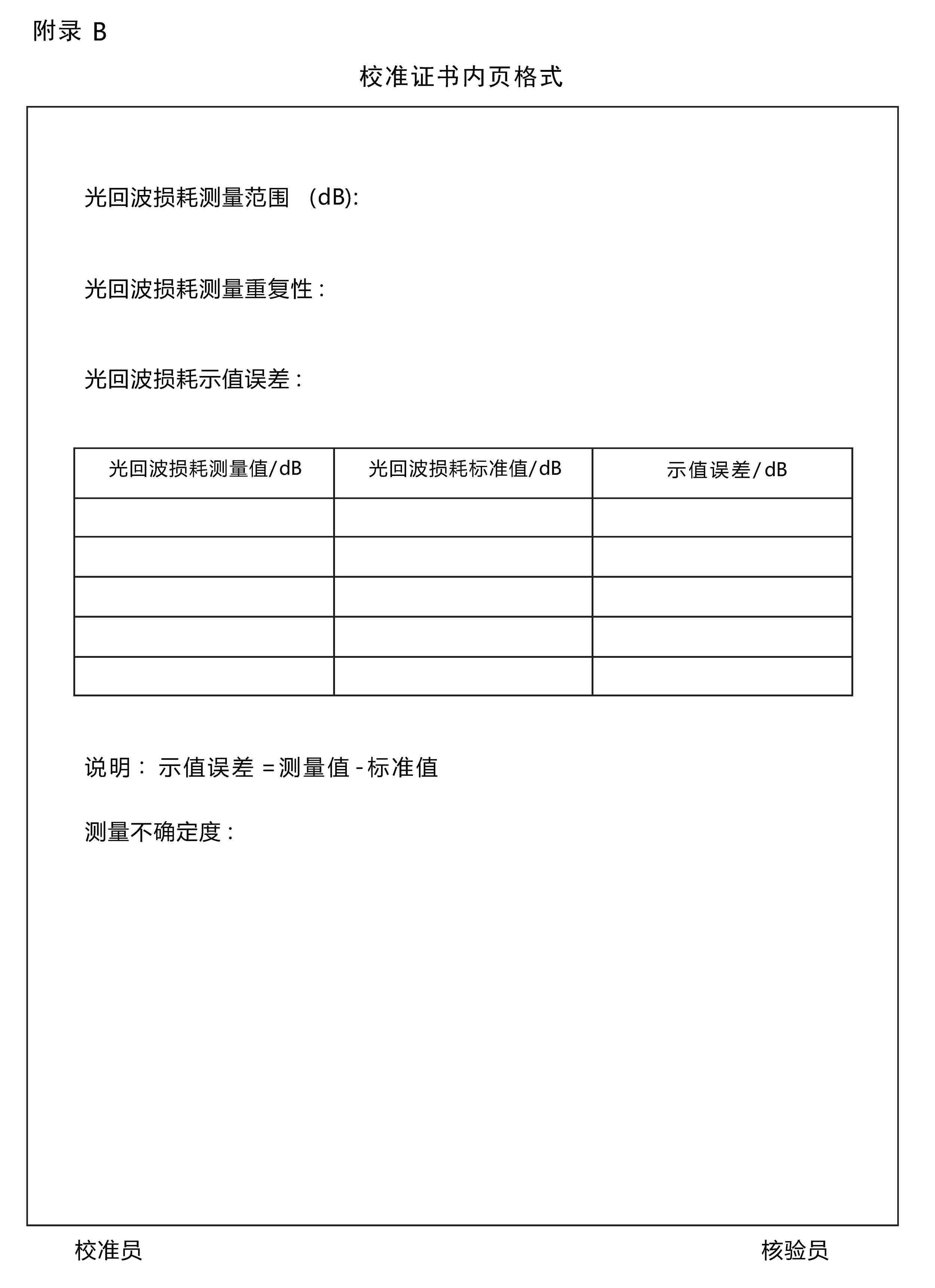 通信用光回波損耗儀校準(zhǔn)規(guī)范 - 附錄 B 通信用光回波損耗儀校準(zhǔn)規(guī)范 - 附錄 B