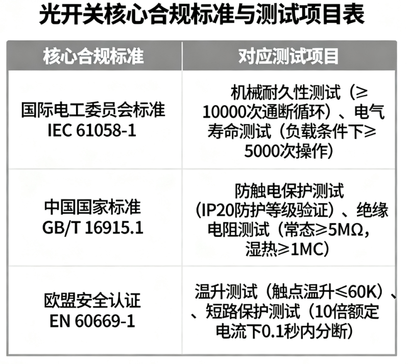 光開關行業(yè)標準合規(guī)測試項目認證要求 光開關行業(yè)標準合規(guī)測試項目認證要求